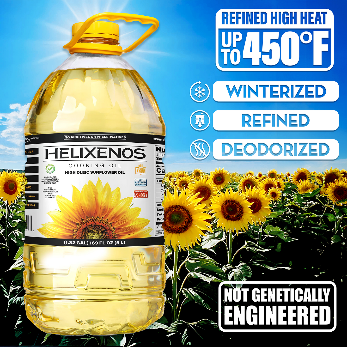 3 Pack Helixenos 100% High Oleic Sunflower Oil 5L